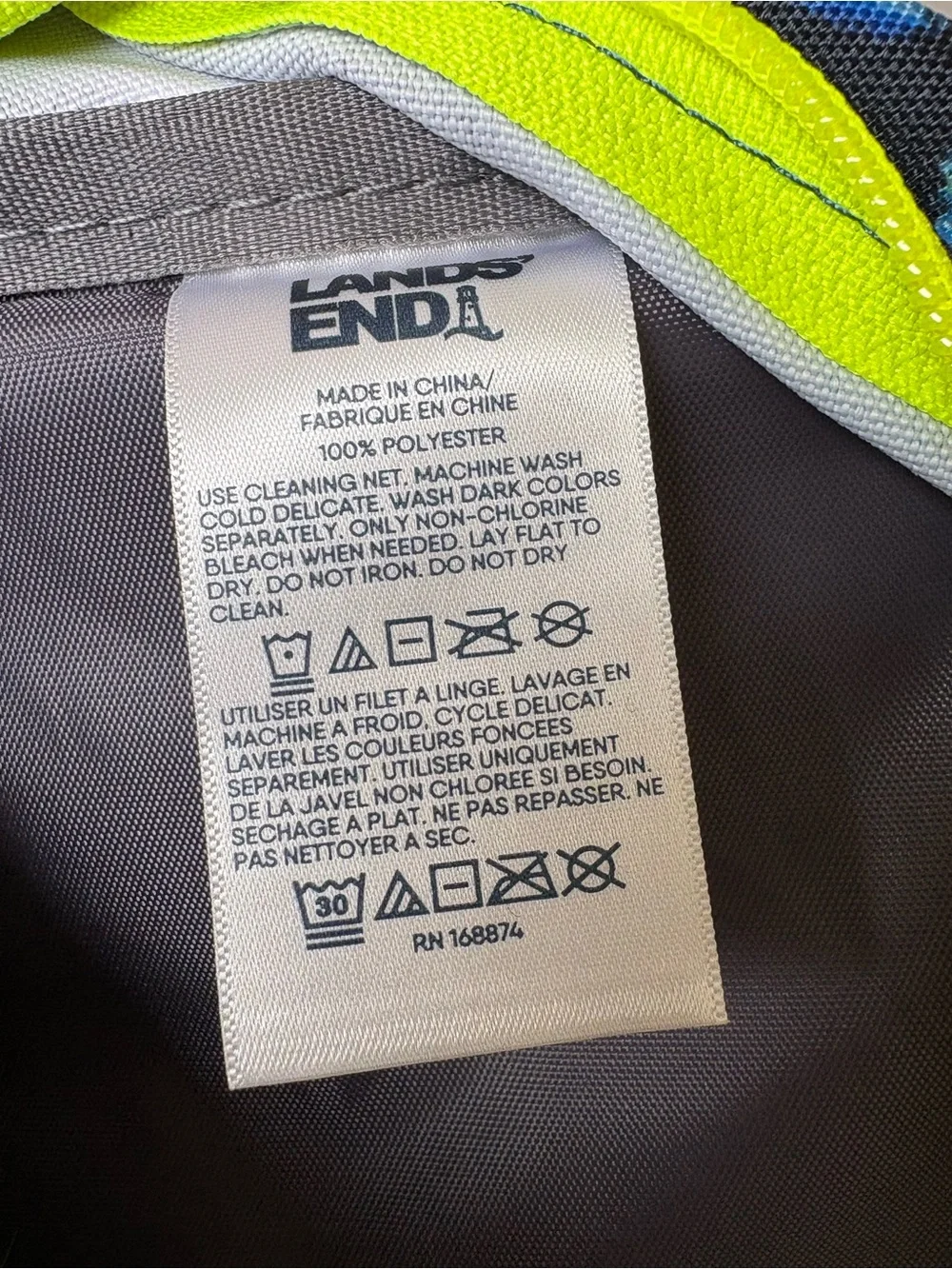 Lands End Kids ClassMate Medium Backpack Navy Neon Green Brushstroke Durable